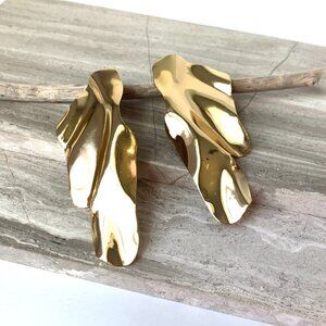 NEW~ Anthropologie Gold Abstract Wavy Earrings